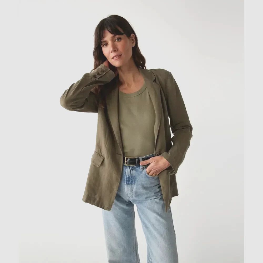 MICHAEL STARS 100% LINEN Blazer JACKET Desert Boot Army Green Sz S PLS READ